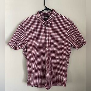 Nordstrom Men's Shop Tech-Smart Trim Fit Short Sleeve Red Blue White Checkered